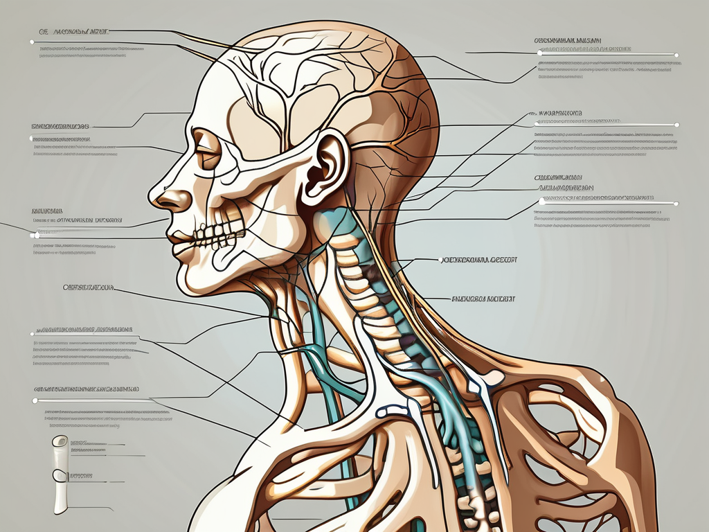 The accessory nerve branching out from the cervical nerves in the human neck