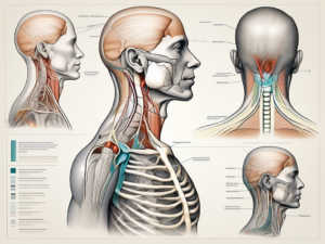 A detailed anatomical diagram of the neck and shoulder region