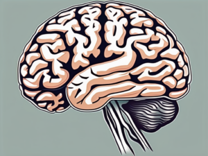 The human brain with a highlighted path showing the entry and exit of the accessory nerve