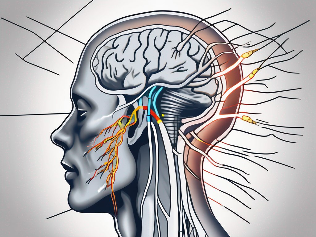 The accessory nerve (also known as the 11th cranial nerve) shown within a human neck and shoulder region